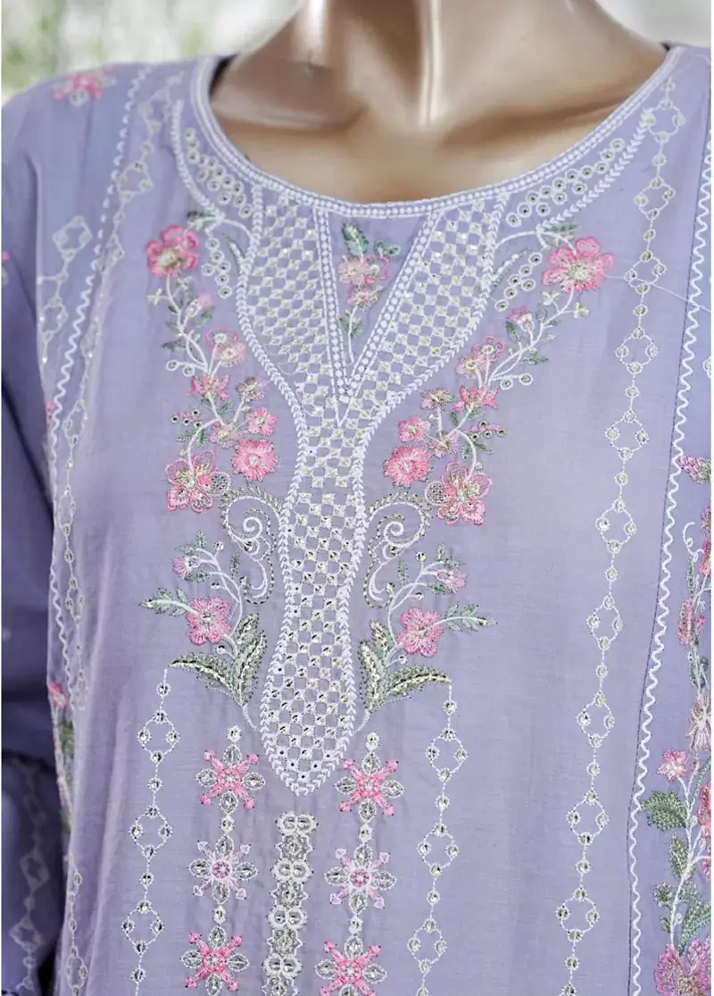 3 Piece Lilac Color Embroidered Lawn Shirt With Trouser & Embroidered Dupatta
