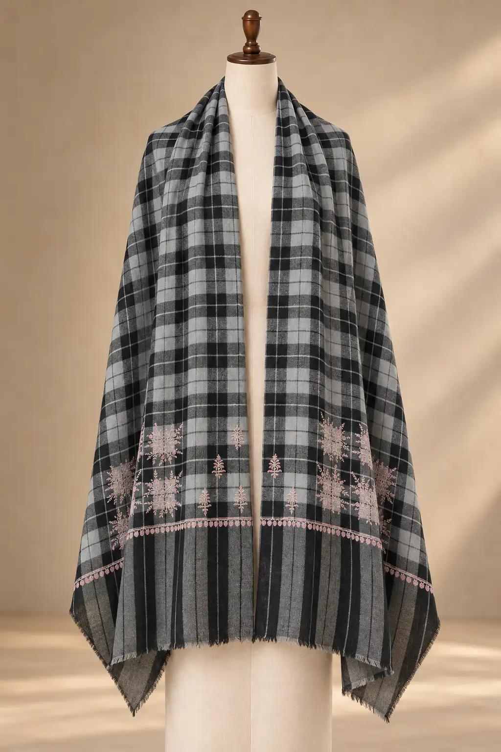 Pashmina Stole Check Hand Sozni Palladar