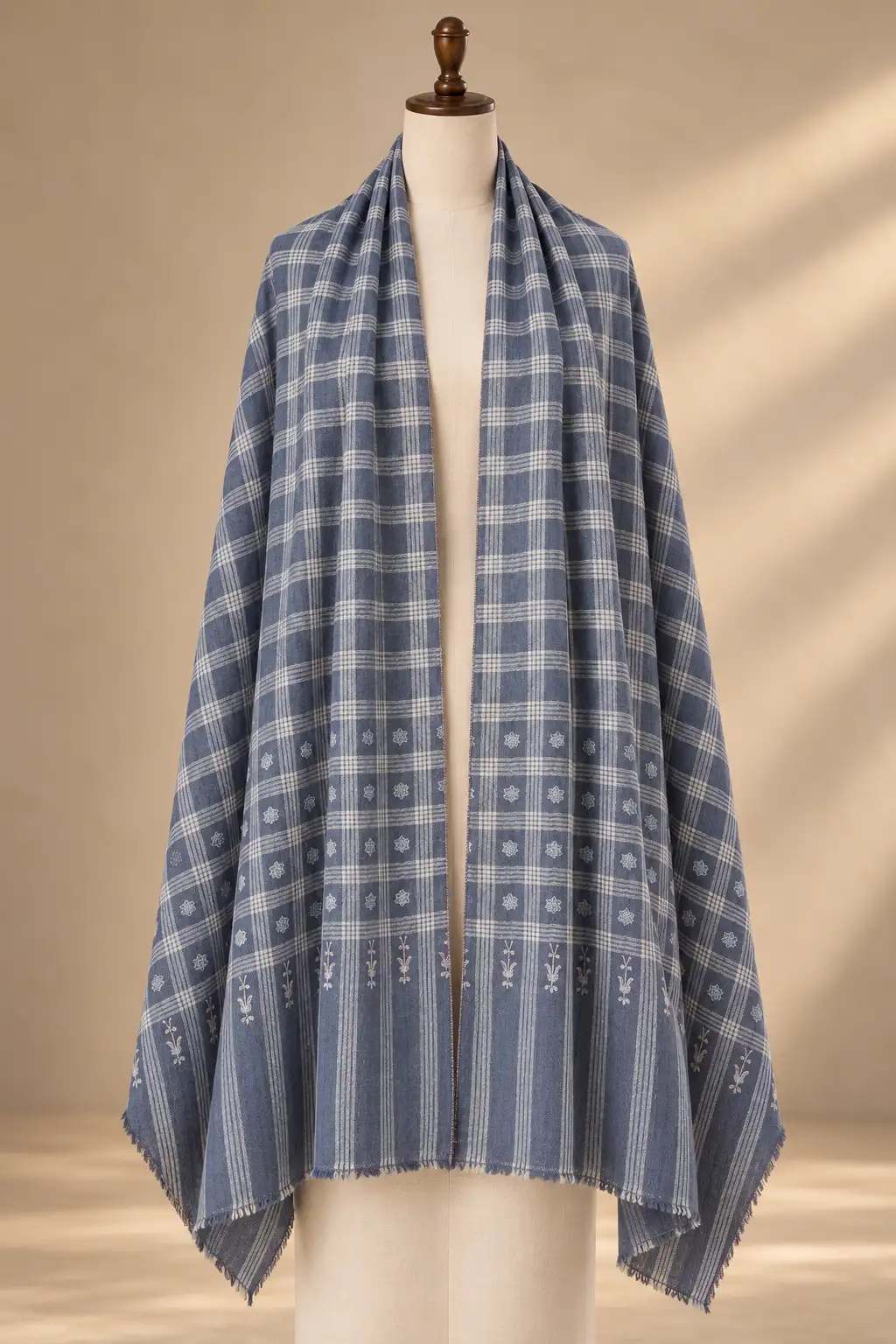 Pashmina Stole Check Hand Sozni Bootidar