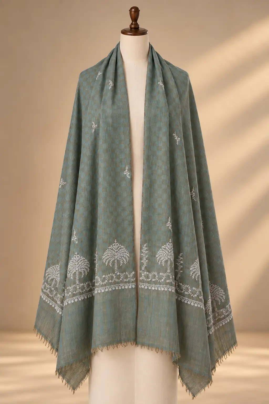 Pashmina Stole Check Hand Sozni Palladar Light Weight