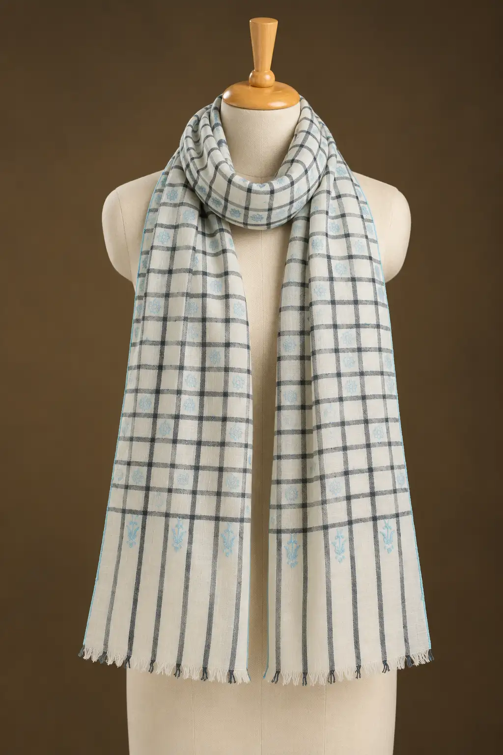 Pashmina Muffler Hand Sozni Check