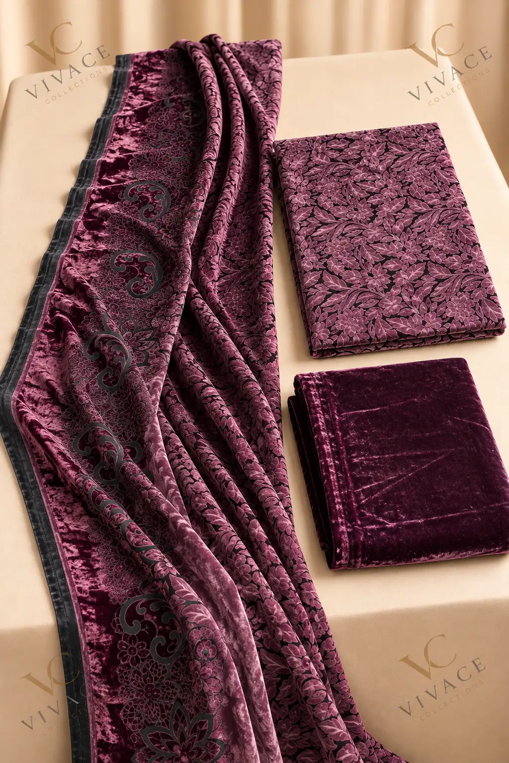 Pallachi Velvet 3PC Onion Pink
