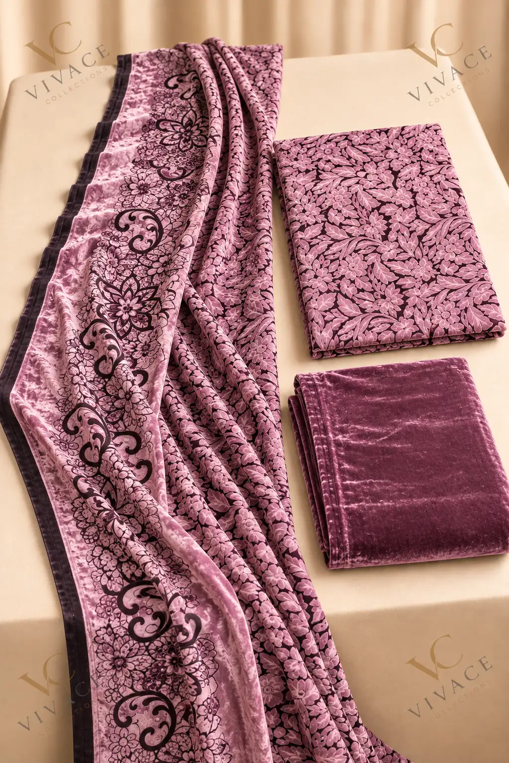 Pallachi Velvet 3PC Onion Pink