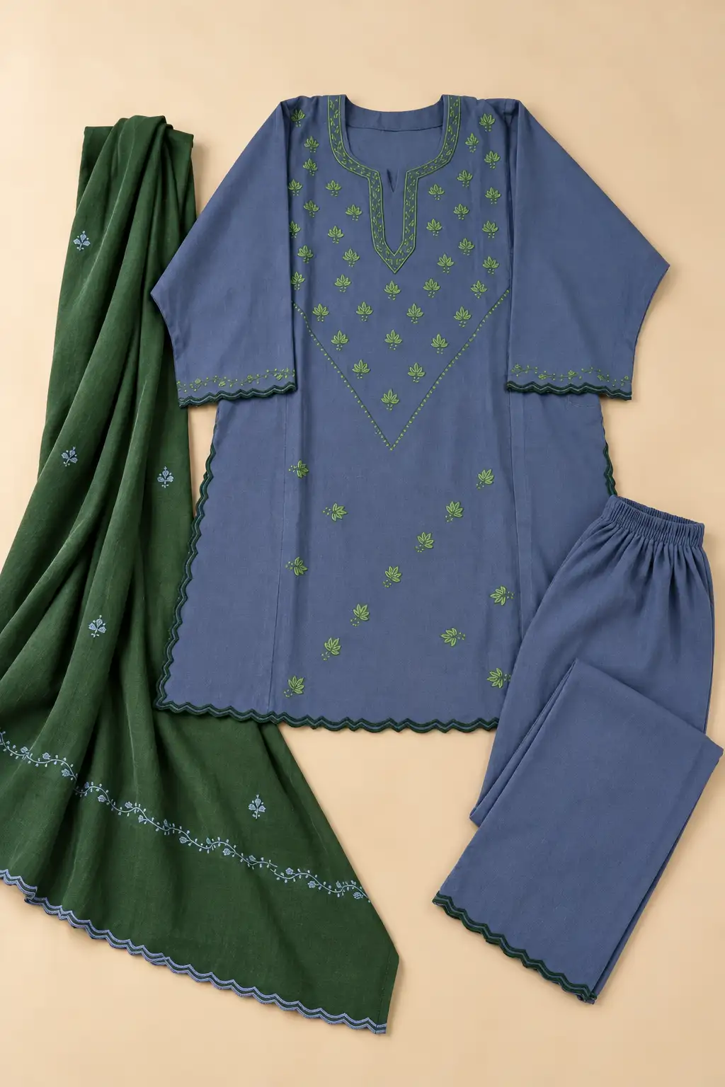 Sozni (Hand) Pheran 3Pc Contrast Set D15