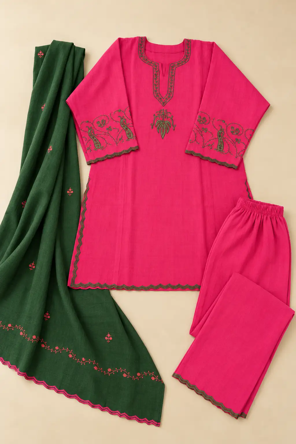 Sozni  contrast (Hand) Pheran 3Pc Set D20
