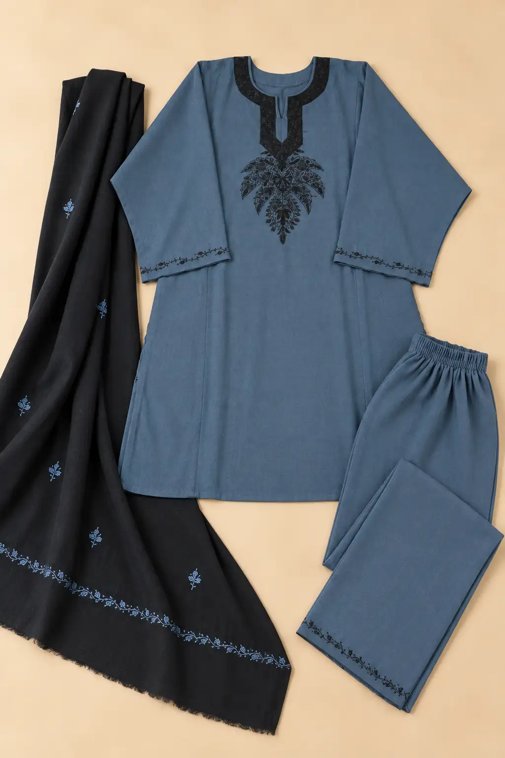 Sozni  contrast (Hand) Pheran 3Pc Set D22