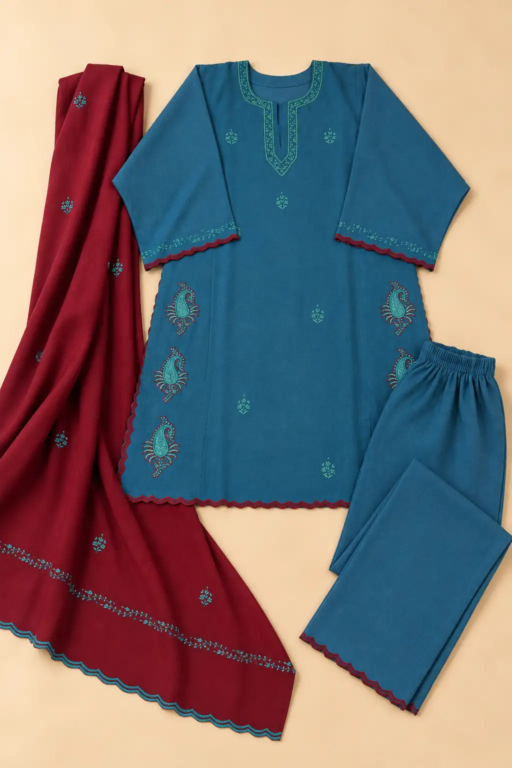 Sozni  contrast (Hand) Pheran 3Pc Set D23
