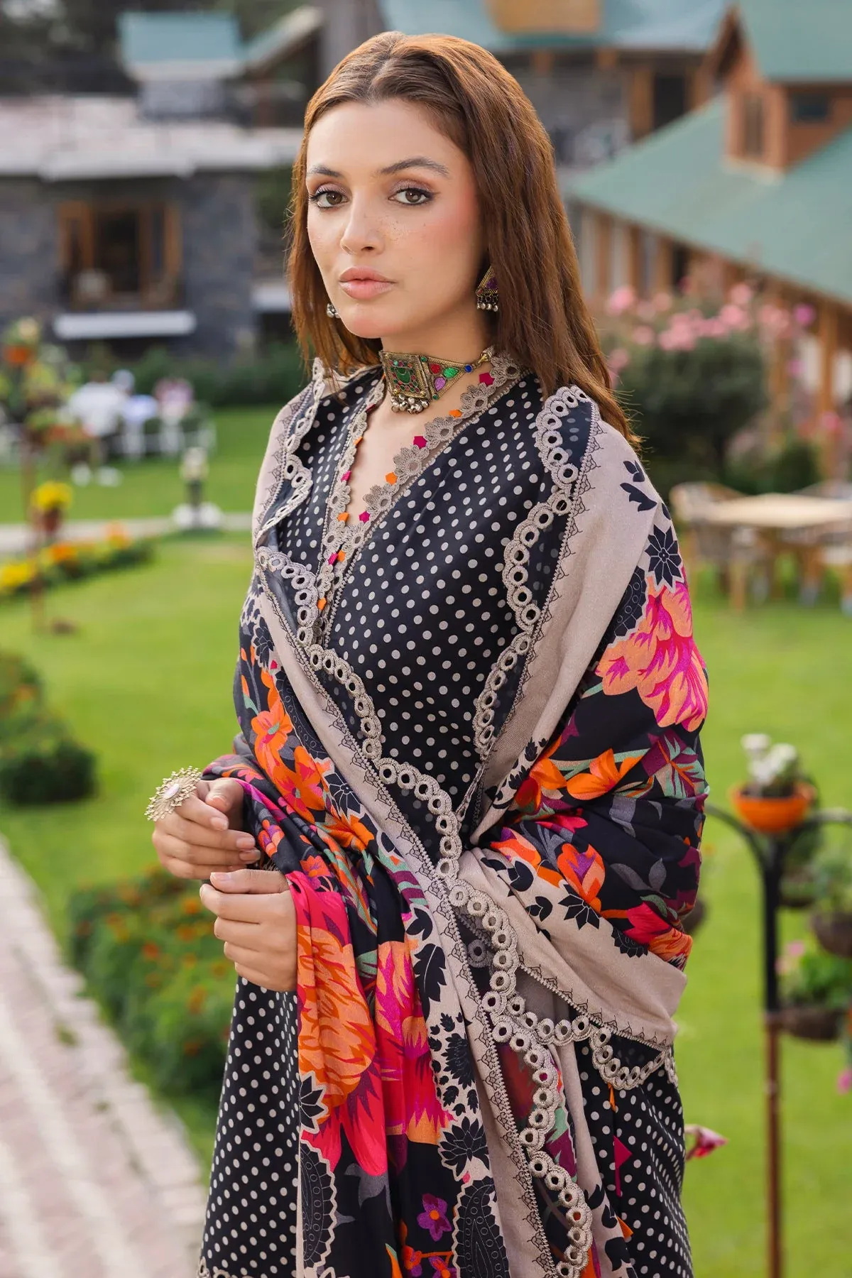 3-PC EMBROIDERED STAPLE SHIRT WITH STAPLE SHAWL ANW4-01P